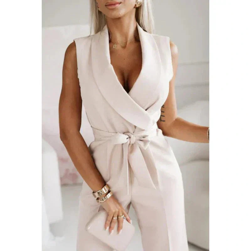 ☀️Frauen Col en V sans manches Solid Jumpsuit🕊️