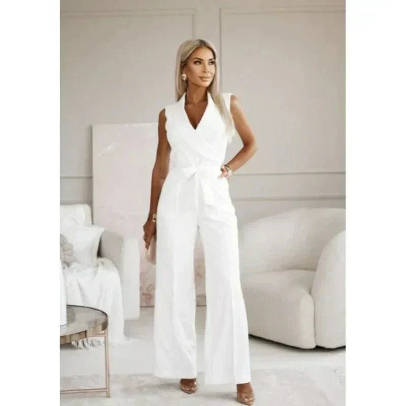 ☀️Frauen Col en V sans manches Solid Jumpsuit🕊️