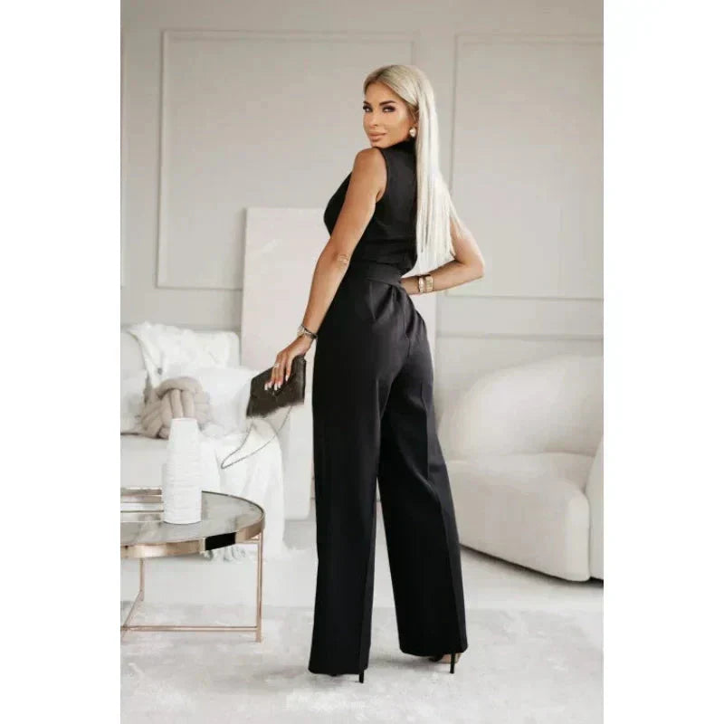 ☀️Frauen Col en V sans manches Solid Jumpsuit🕊️