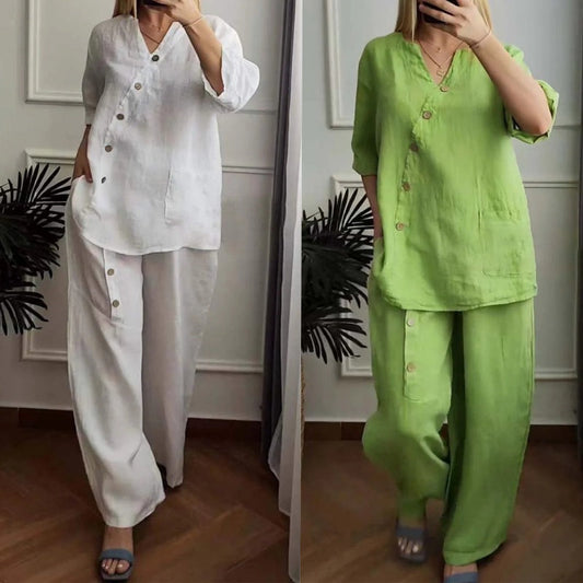 Ensemble 2 pièces décontracté et chic à boutons pour femmes