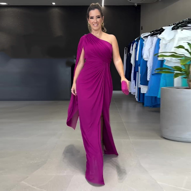 🌟Robe longue élégante à une épaule pour femme avec fente