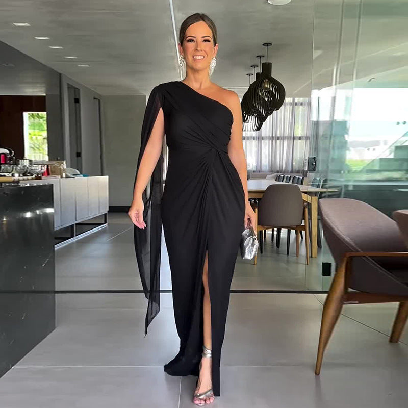 🌟Robe longue élégante à une épaule pour femme avec fente