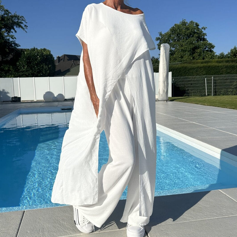 Ensemble d'un top et d'un pantalon décolletés unicolores