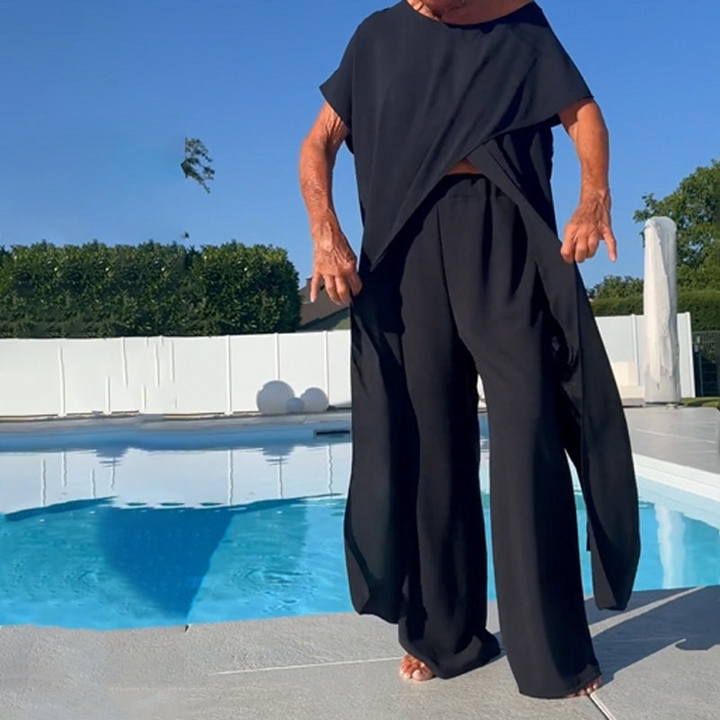 Ensemble d'un top et d'un pantalon décolletés unicolores