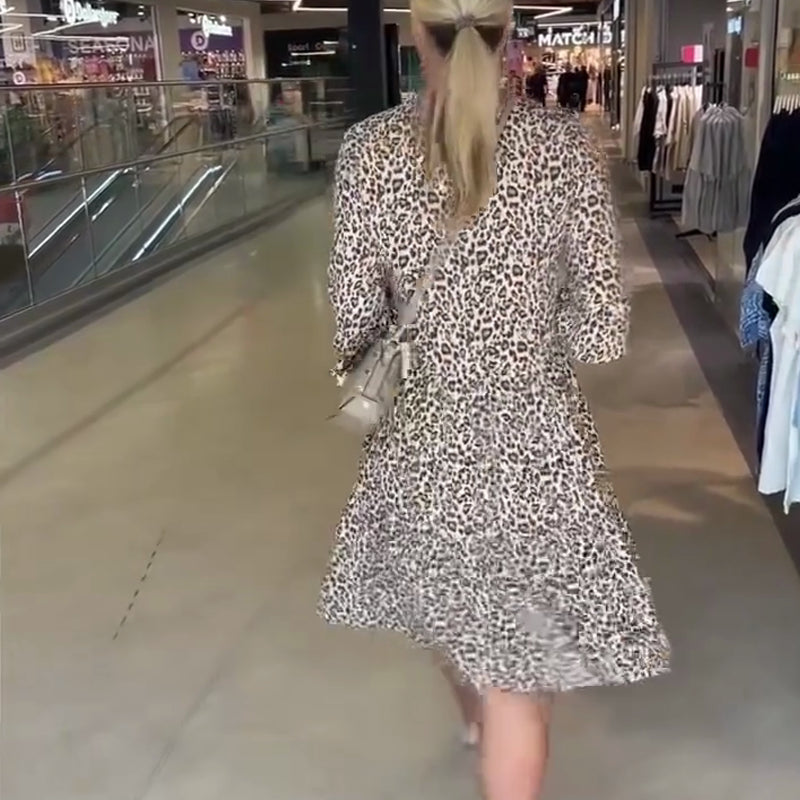 🌸Vente chaude d'été -50 %🌸Robe ample à col en V et imprimé léopard tendance pour femme