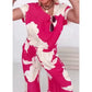 Ensemble estival à manches courtes, imprimé rose et blanc, et pantalon à jambes larges, 2 pièces