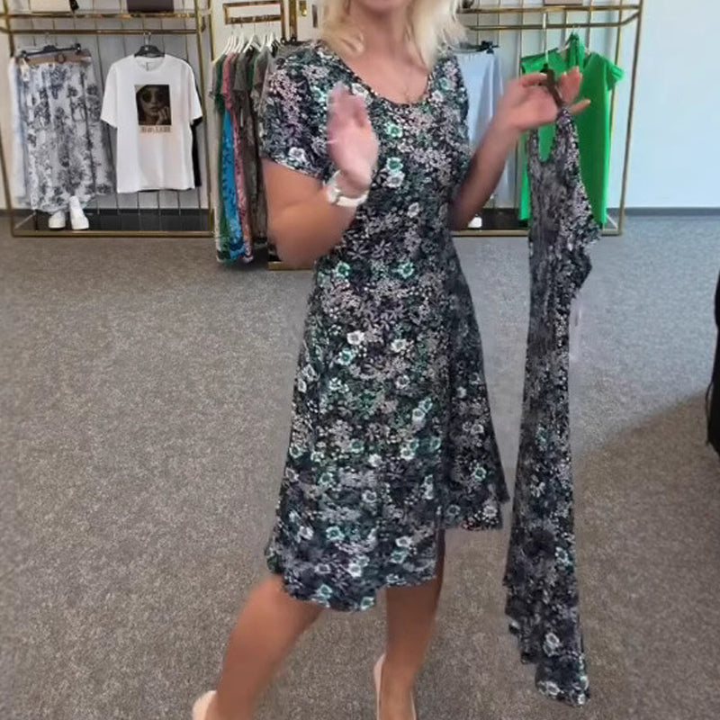 💐💖 Damescasual schep nekkleurige dress-print jurk