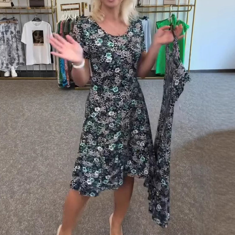 💐💖 Damescasual schep nekkleurige dress-print jurk