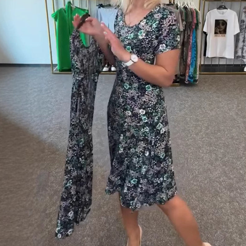 💐💖 Damescasual schep nekkleurige dress-print jurk