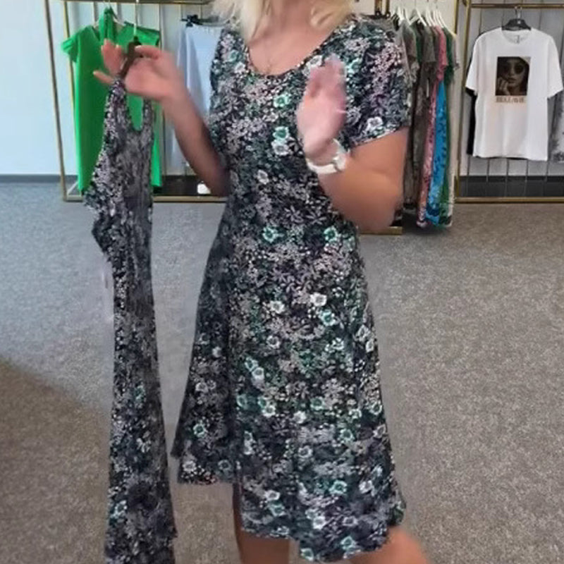 💐💖 Damescasual schep nekkleurige dress-print jurk