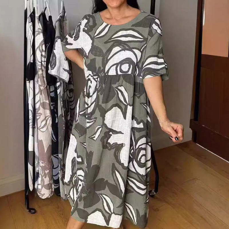 Robe décontractée à col rond et imprimé floral pour femmes