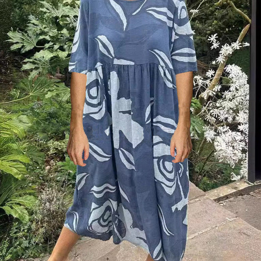Robe décontractée à col rond et imprimé floral pour femmes