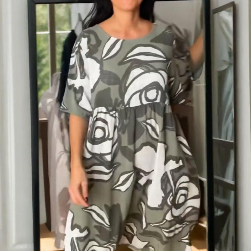 Robe décontractée à col rond et imprimé floral pour femmes