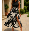 Summer Round Neck Sleeveless Floral Ruffled Dress