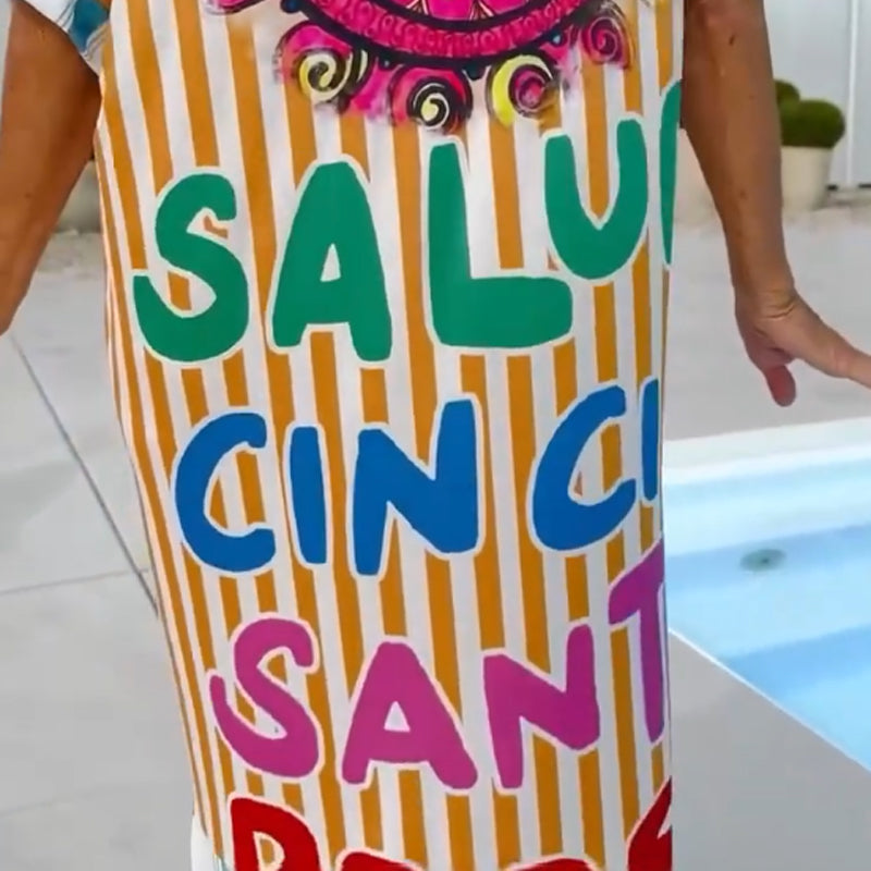 Robe femme à imprimé tendance, manches courtes et col en V