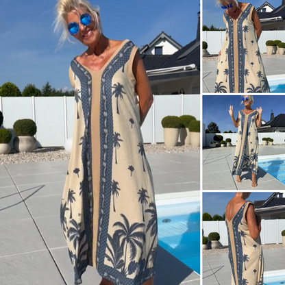 Robe décontractée sans manches pour femmes avec décolleté en V et imprimé