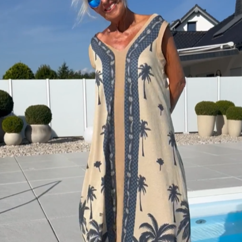 Robe décontractée sans manches pour femmes avec décolleté en V et imprimé
