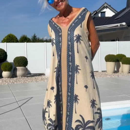 Robe décontractée sans manches pour femmes avec décolleté en V et imprimé