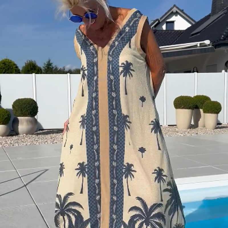 Robe décontractée sans manches pour femmes avec décolleté en V et imprimé