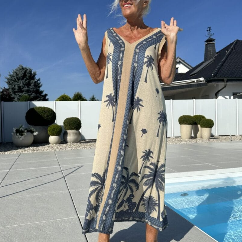 Robe décontractée sans manches pour femmes avec décolleté en V et imprimé