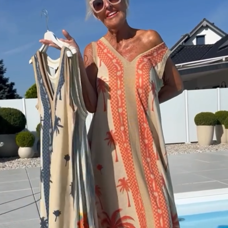 Robe décontractée sans manches pour femmes avec décolleté en V et imprimé