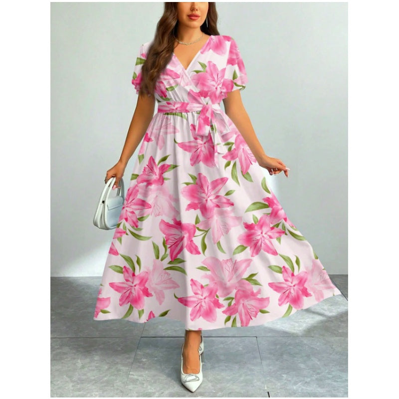 Summer Vacation Style Floral Lace-Up Long Dress