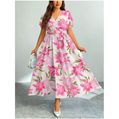 Summer Vacation Style Floral Lace-Up Long Dress
