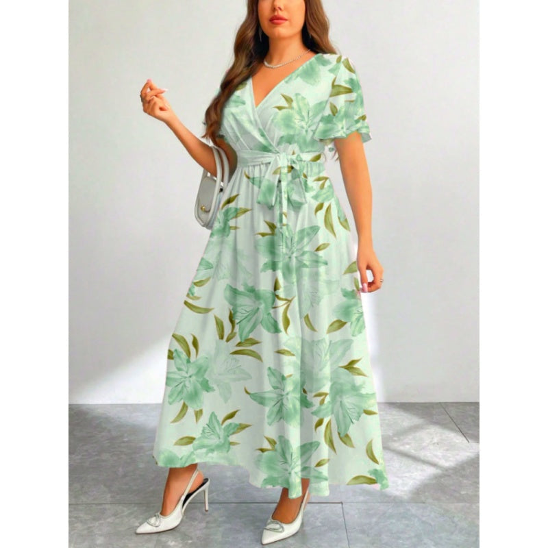 Summer Vacation Style Floral Lace-Up Long Dress