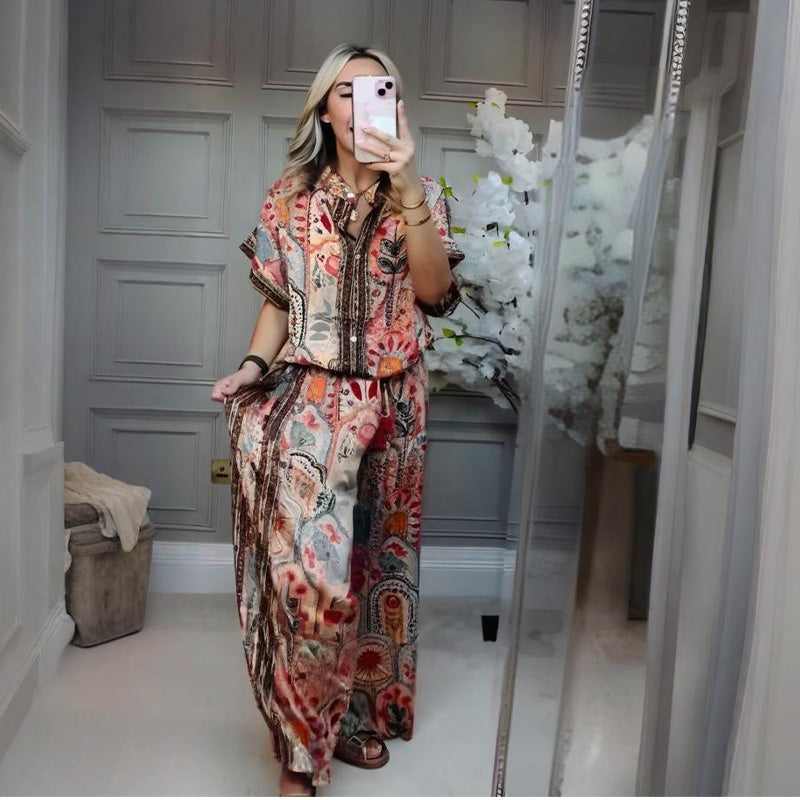 Spécial à durée limitée⏰Ensemble 2 pièces - Top imprimé et pantalon large