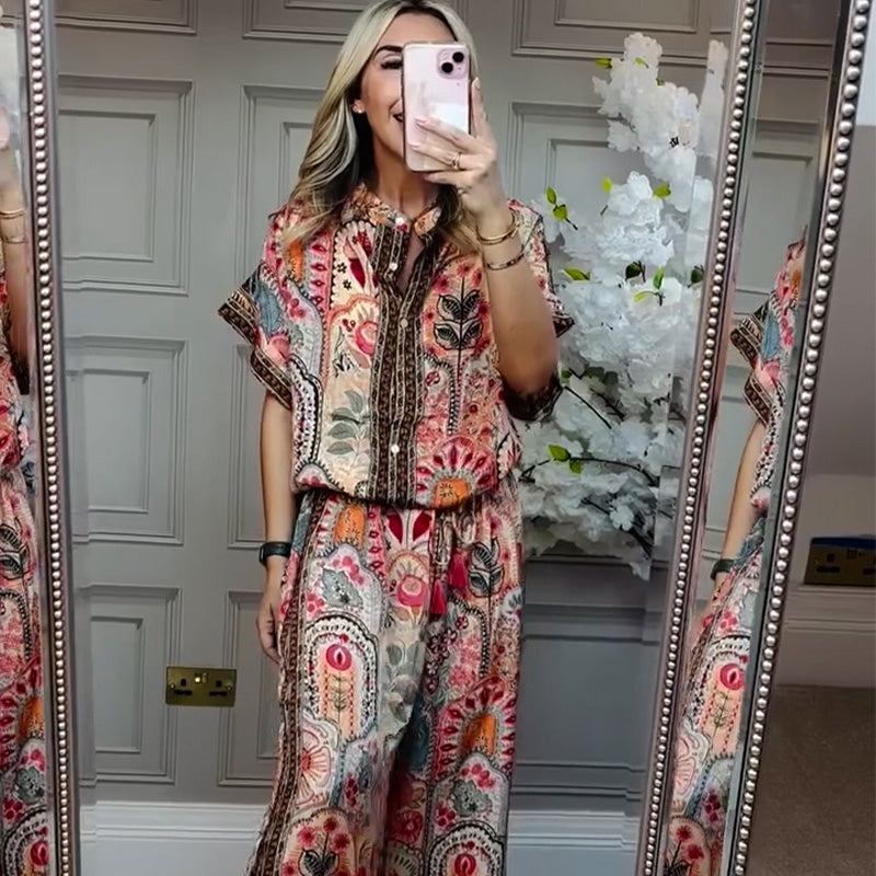 Spécial à durée limitée⏰Ensemble 2 pièces - Top imprimé et pantalon large