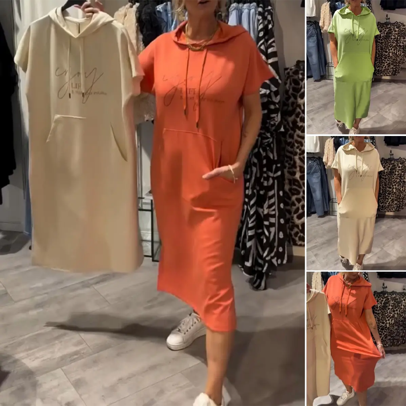 🔥Robe longue à capuche et manches courtes pour femmes