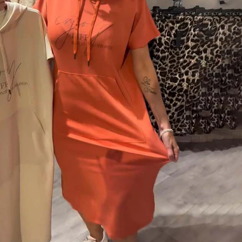 🔥Robe longue à capuche et manches courtes pour femmes