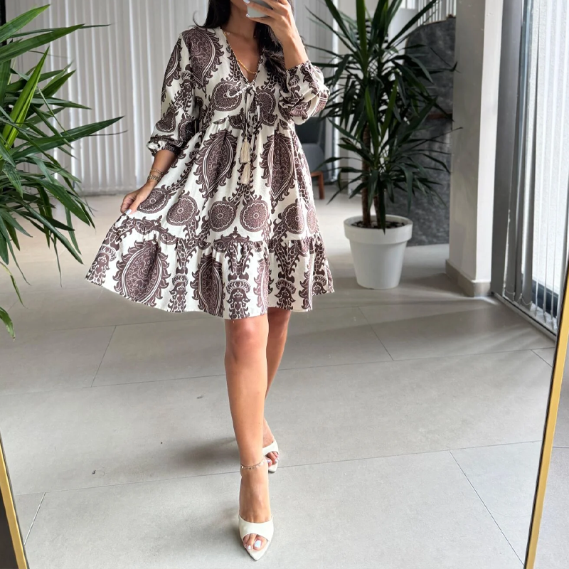 Women’s Fashion Print V-Neck Mini Dress