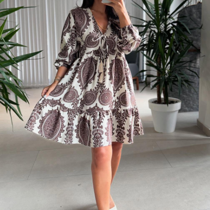 Women’s Fashion Print V-Neck Mini Dress