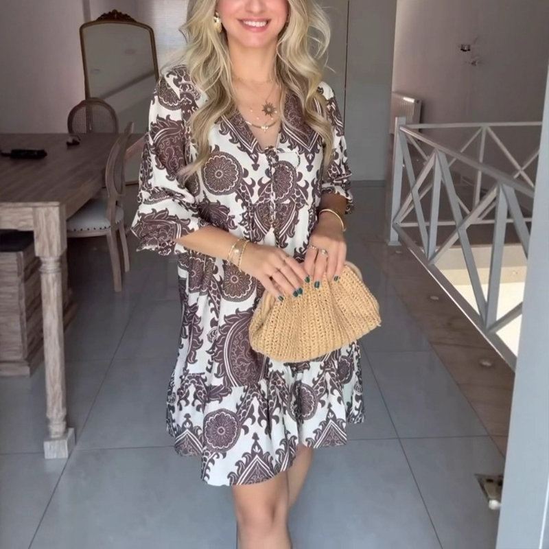 Women’s Fashion Print V-Neck Mini Dress