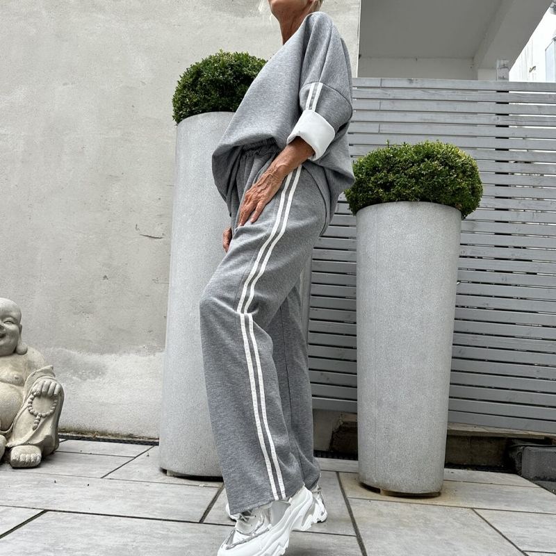 🌸Nouveauté 60 % de réduction 💖 Hauts rayés décontractés et pantalons larges pour femmes, ensemble 2 pièces