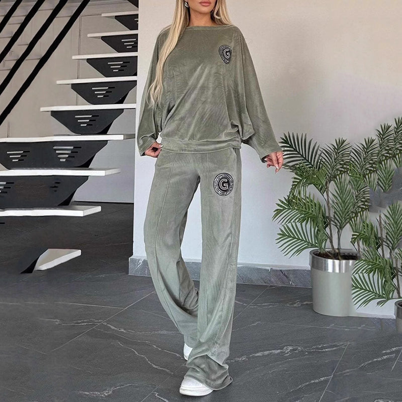 💕Rabais saisonnier 62%💕Ensemble décontracté et confortable pour femme - Haut doux à manches chauve-souris et pantalon à jambes larges