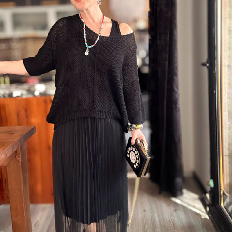 Ensemble chic composé d'une robe gilet et d'un haut cache-cœur