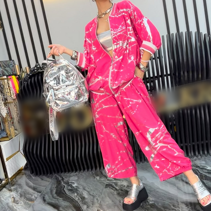 Ensemble 2 pièces composé d'une veste ample pour femme et d'un pantalon à taille élastique