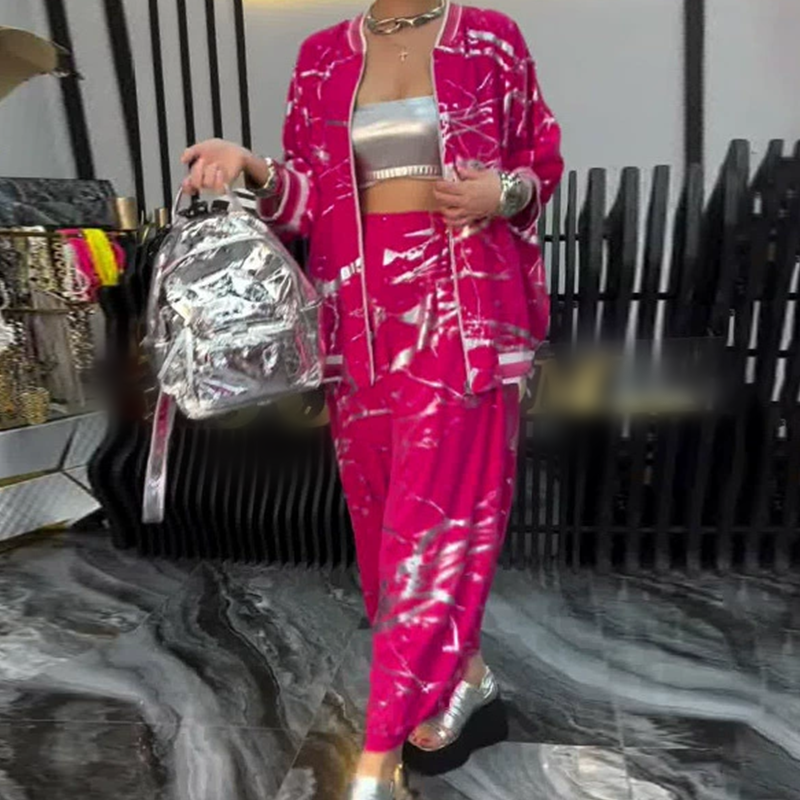 Ensemble 2 pièces composé d'une veste ample pour femme et d'un pantalon à taille élastique