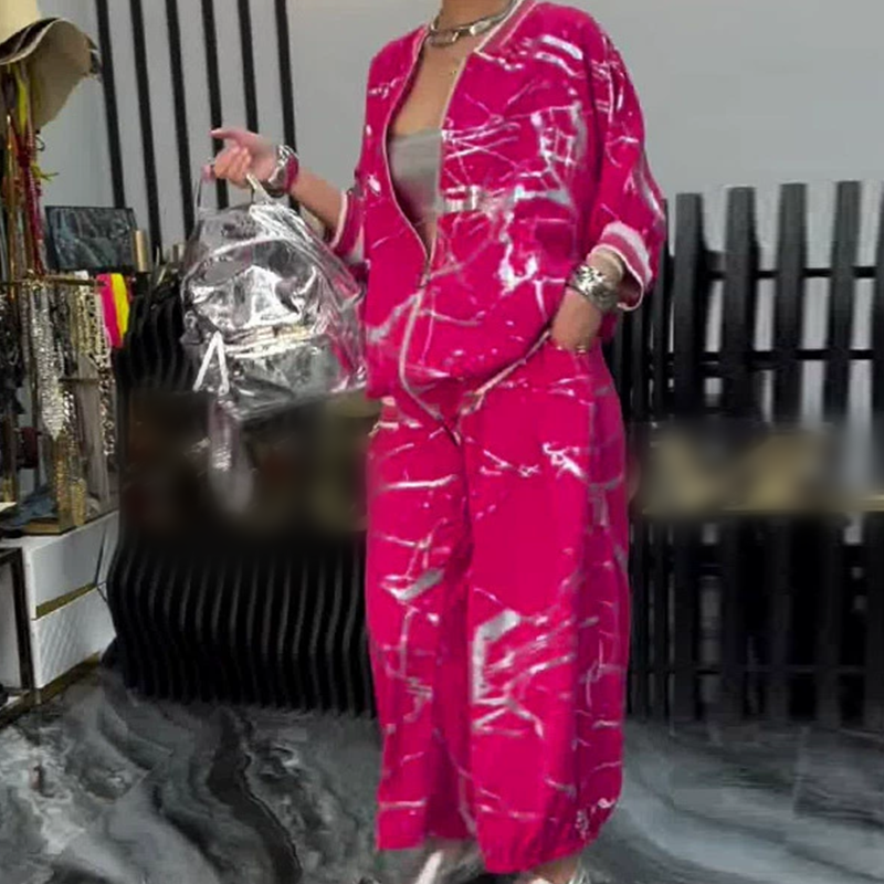 Ensemble 2 pièces composé d'une veste ample pour femme et d'un pantalon à taille élastique