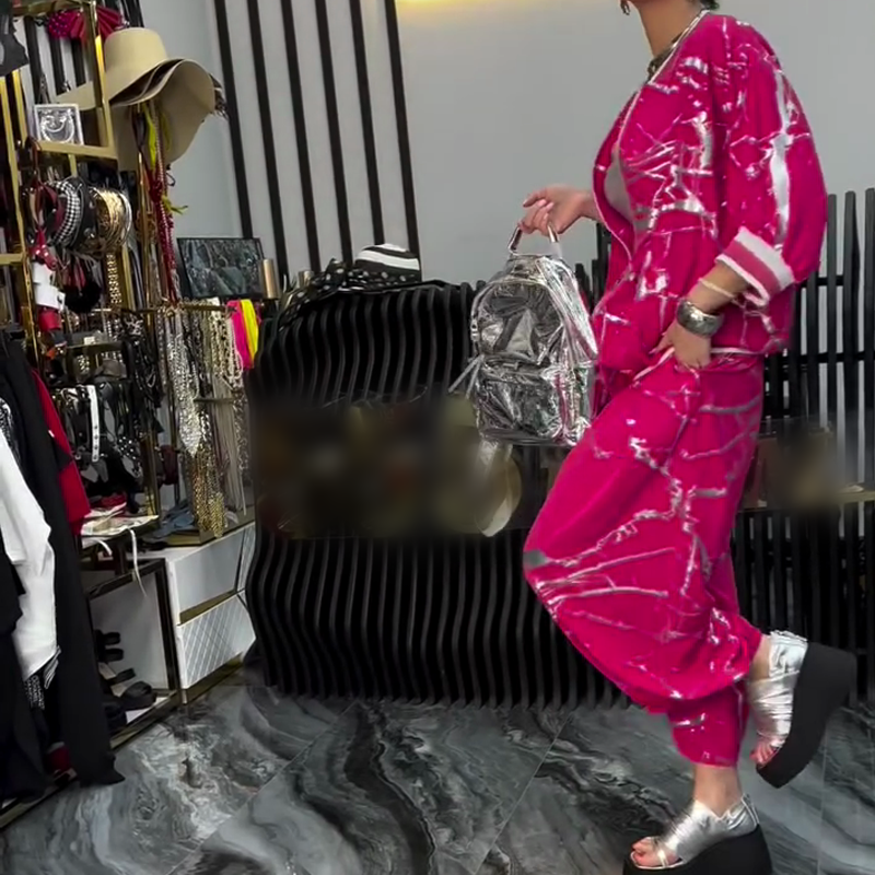 Ensemble 2 pièces composé d'une veste ample pour femme et d'un pantalon à taille élastique