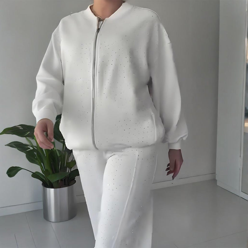 Ensemble veste de survêtement zippée et pantalon large pour femme