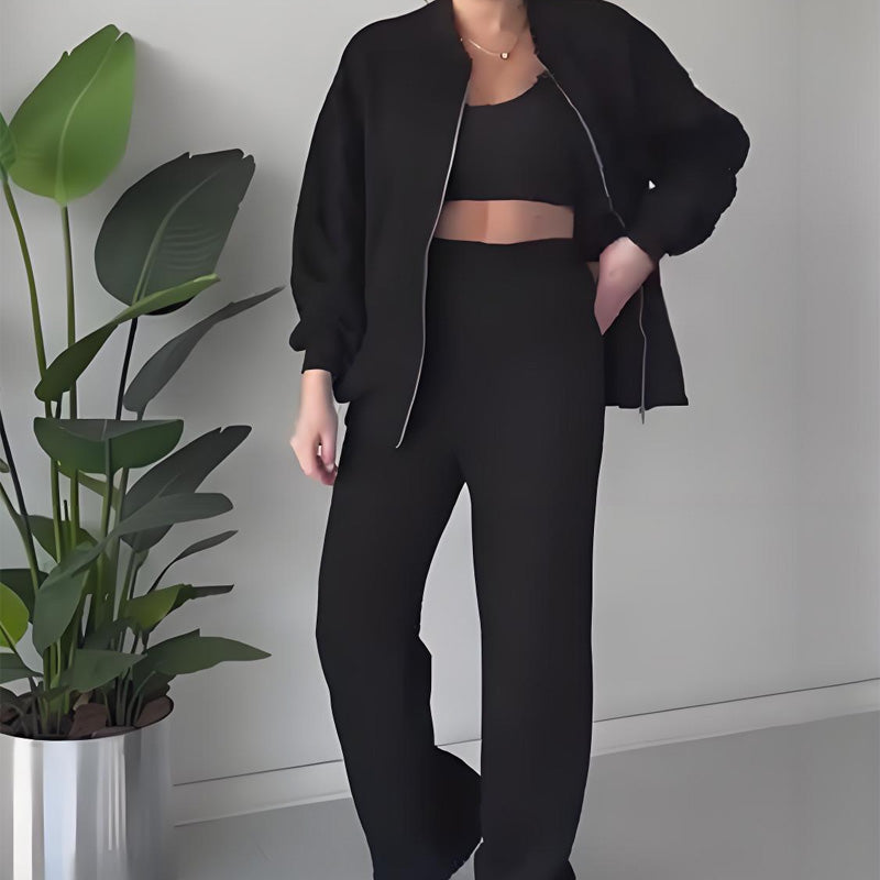 Ensemble veste de survêtement zippée et pantalon large pour femme