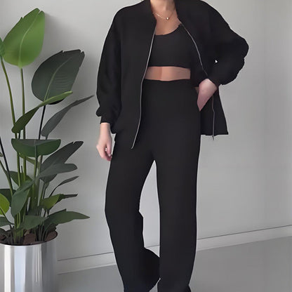 Ensemble veste de survêtement zippée et pantalon large pour femme