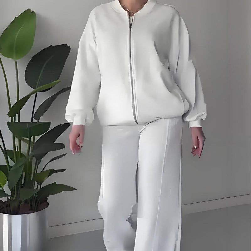 Ensemble veste de survêtement zippée et pantalon large pour femme