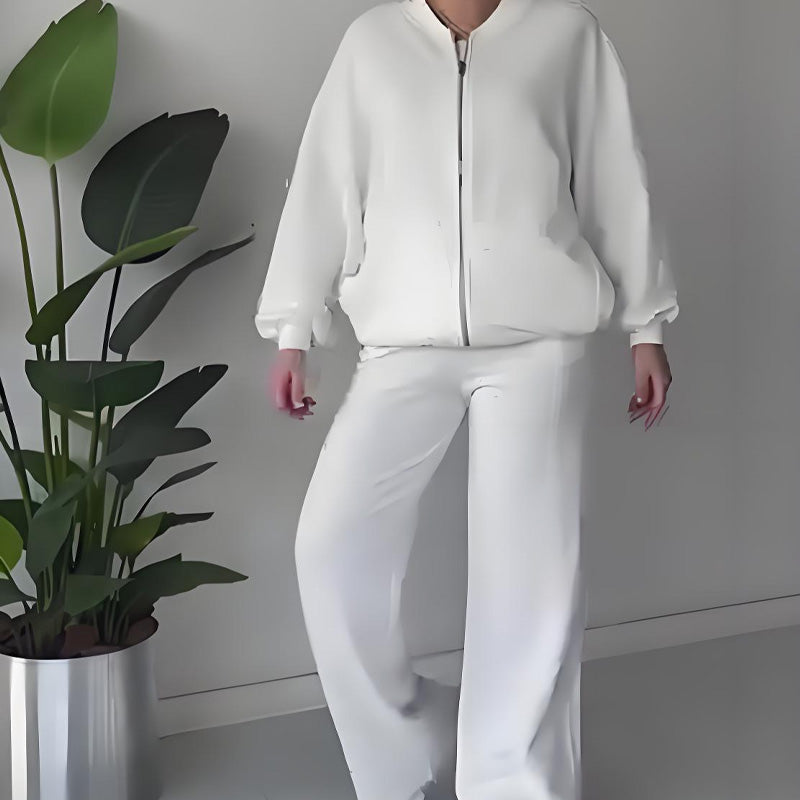 Ensemble veste de survêtement zippée et pantalon large pour femme