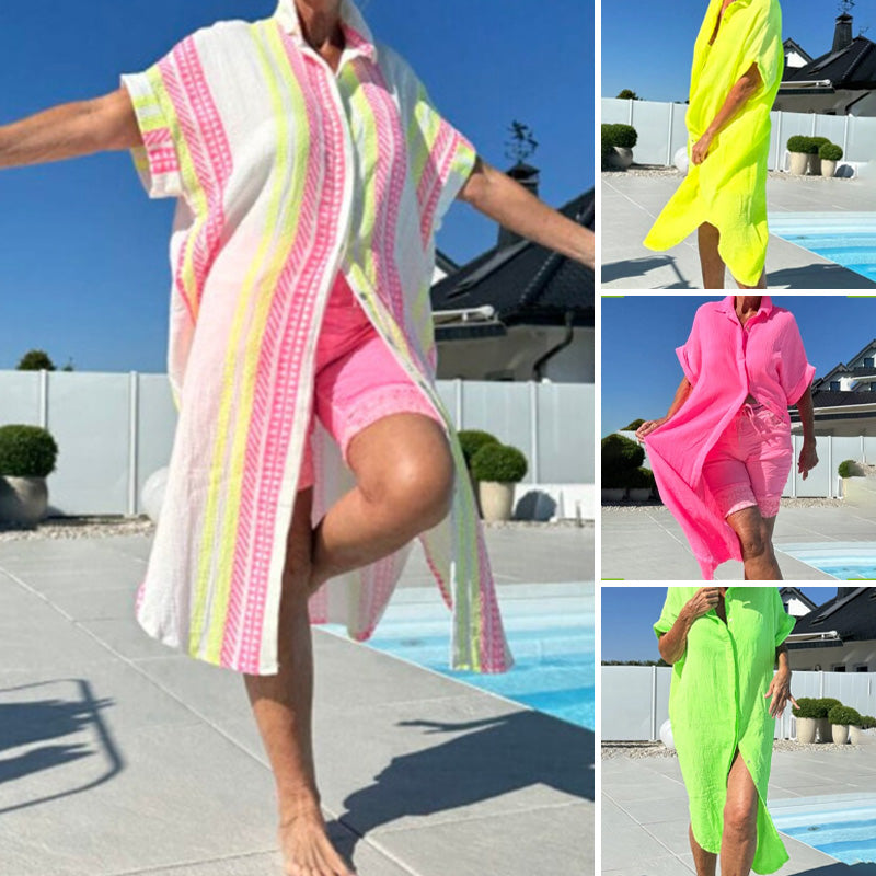 Robe midi décontractée à revers et boutons sur le devant