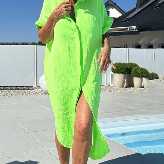 Robe midi décontractée à revers et boutons sur le devant