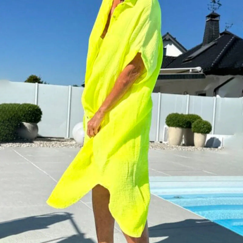 Robe midi décontractée à revers et boutons sur le devant